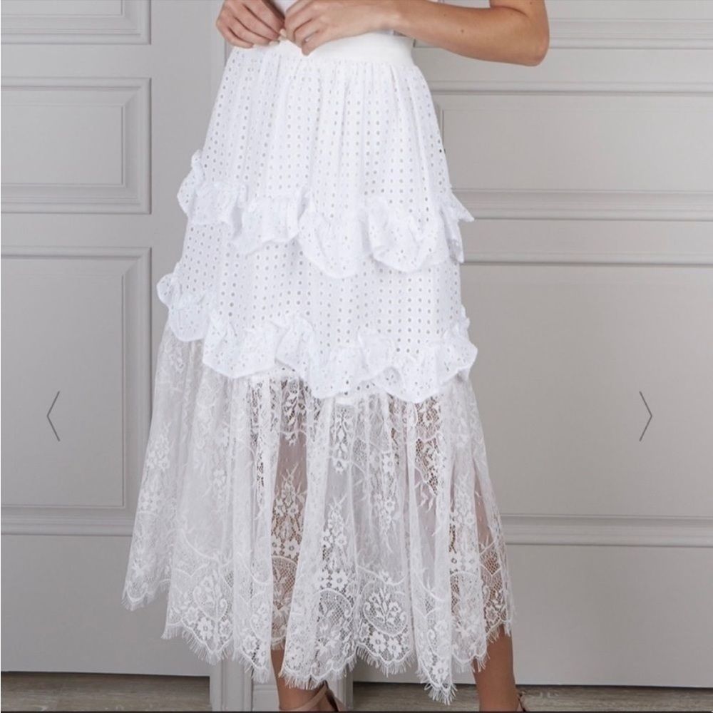Senlis Lila White Eyelet & Lace Midi Skirt NWOT